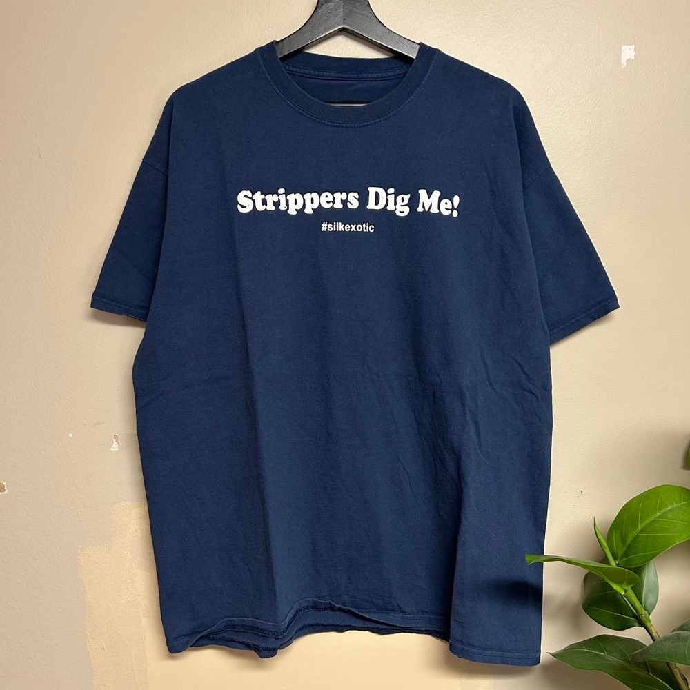 Vintage Y2K Strippers Dig Me Silk Exotic Funny Humor Graphic T-Shirt Navy XL